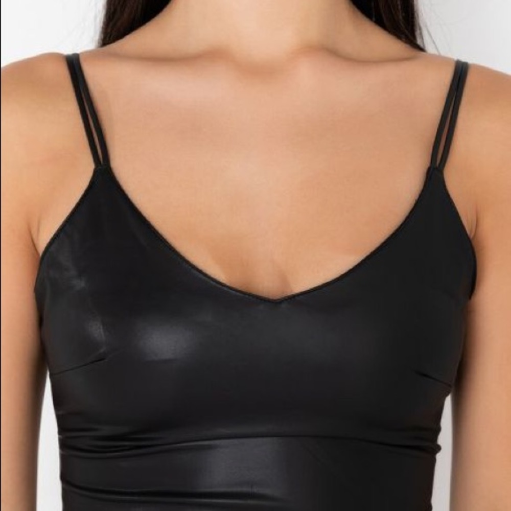 Black Longline Faux Leather Midi Dress - Picture 5 of 5